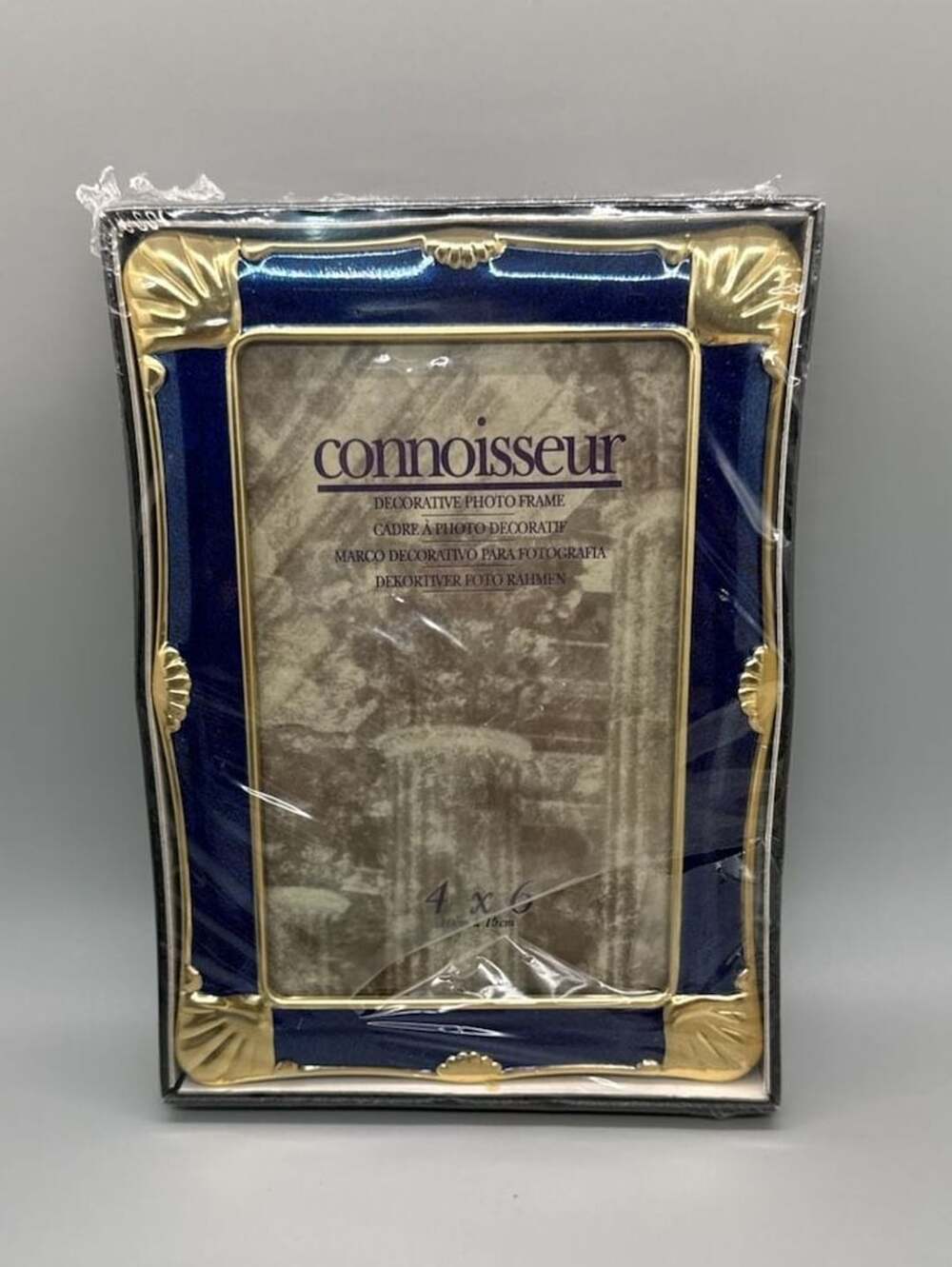 Connoisseur 4x6 Decorative Photo Frame Blue, Black Gold Tone Gallerywall NEW Vtg